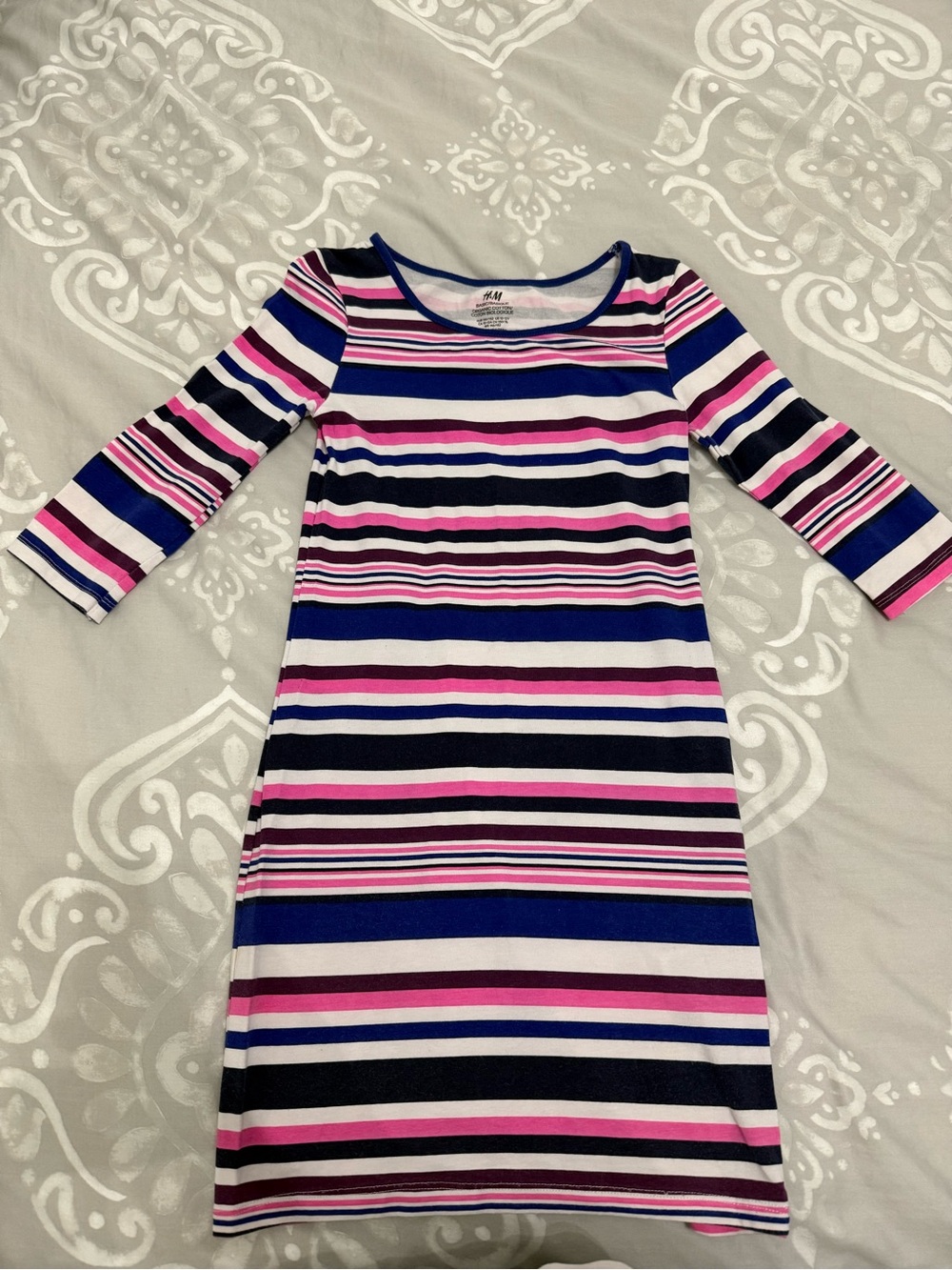 Cute H&M Striped Blue, Black, Pink & White Dress Kids Size 10-12